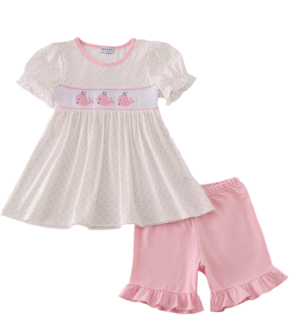 Pink Whale Smocked Ruffle Set