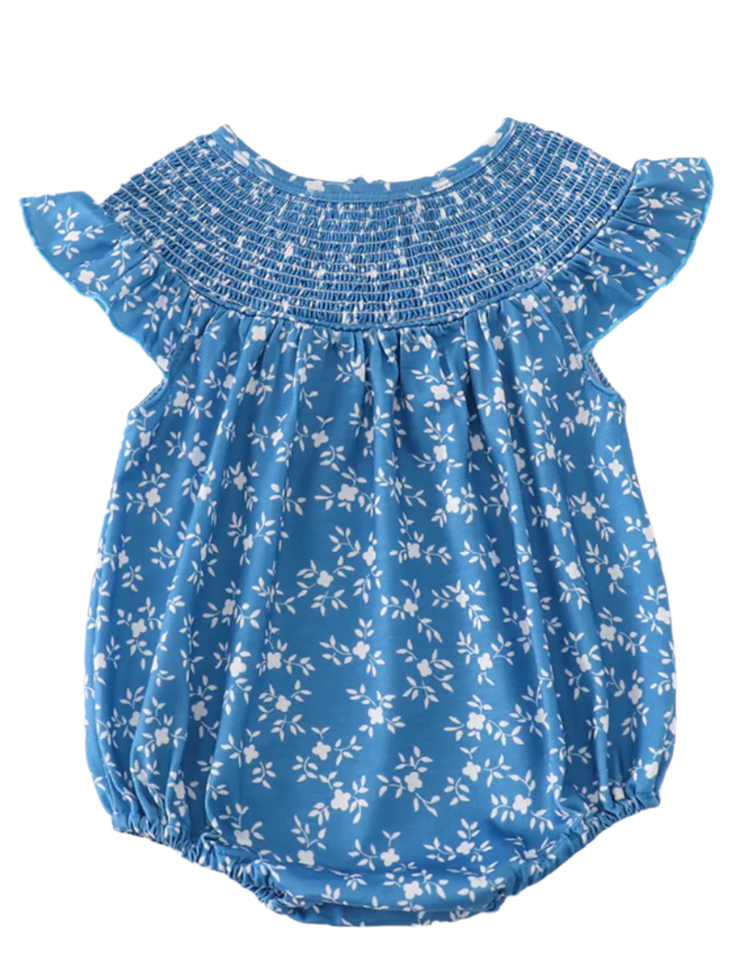 Blue Floral Smocked Bubble