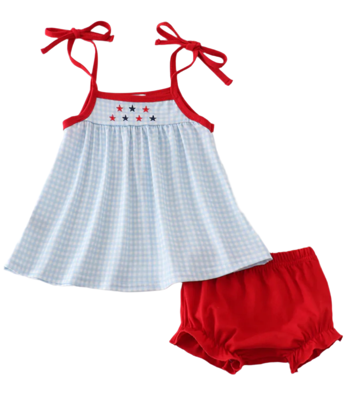 Girls Gingham 4th Of July Bloomer Set