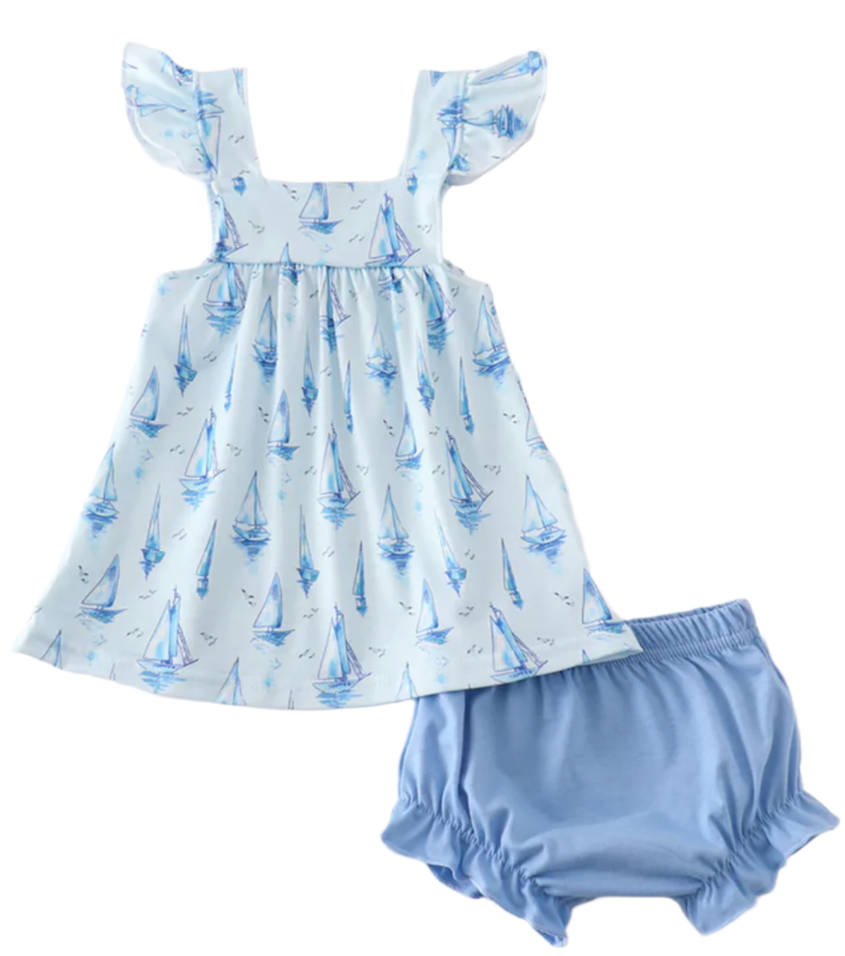 Girls Blue Sailboat Bloomer Set